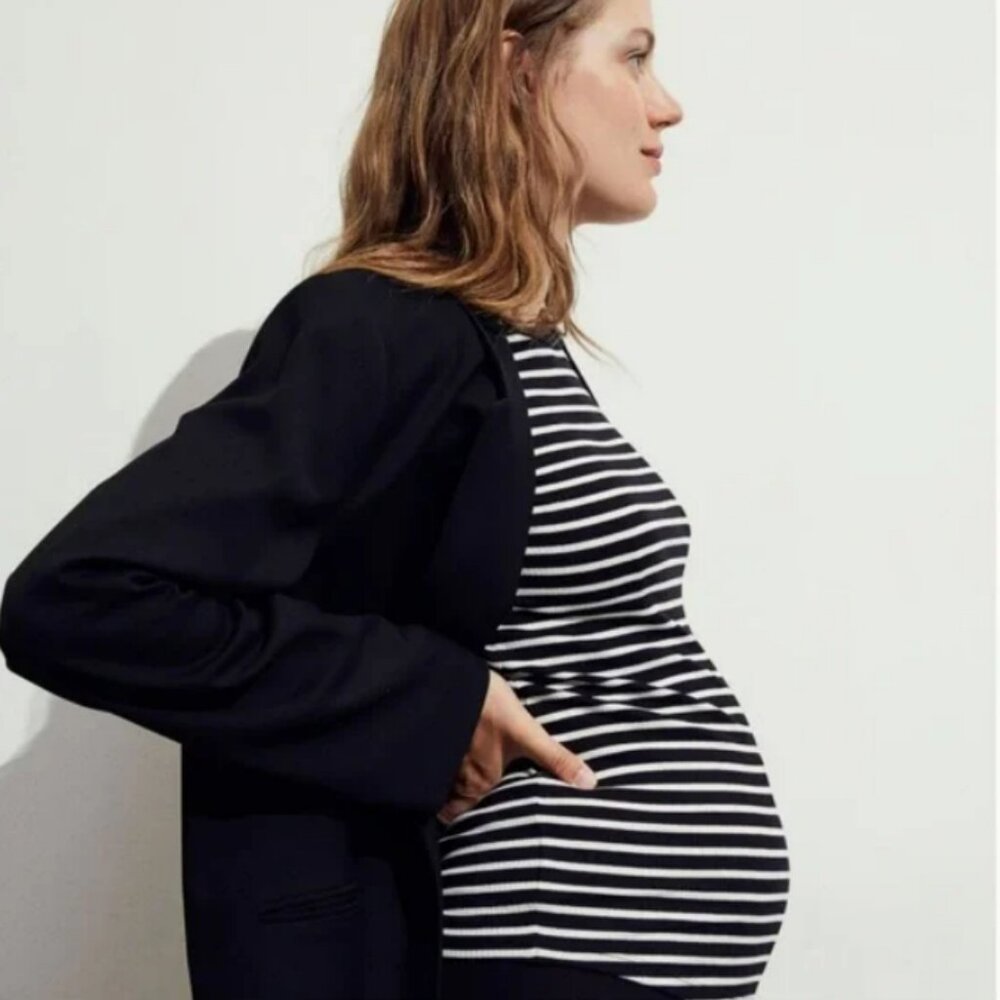 H&M maternity shirt, size large, long sleeved, black and white striped
